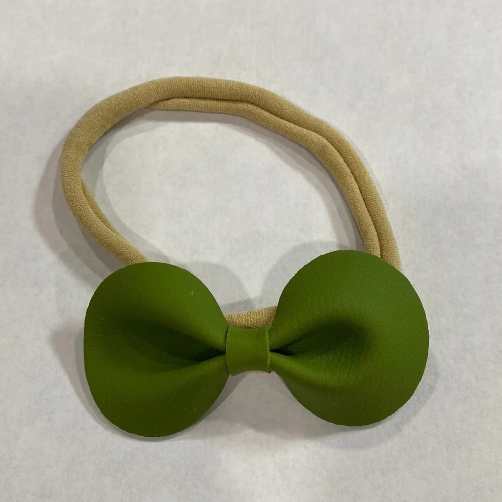 5 for $25 Handmade headband bow green faux leather baby 0-24‎